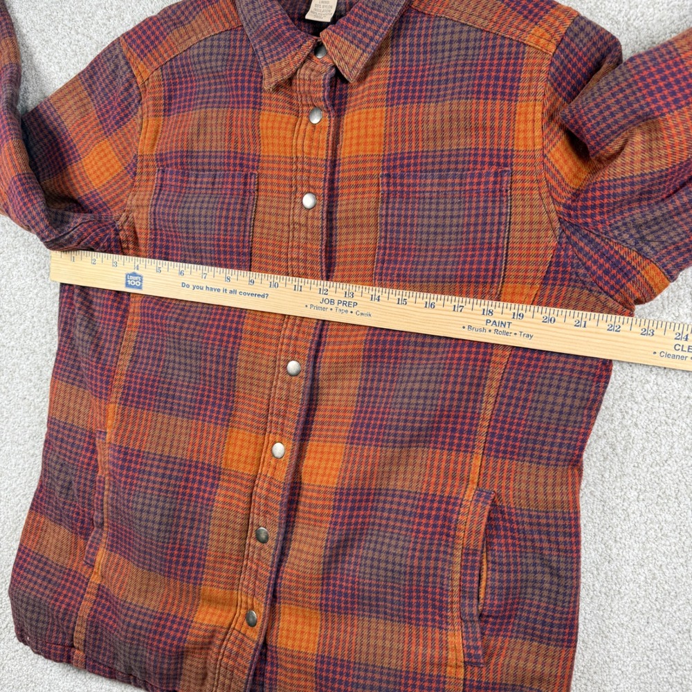 Duluth Trading Co Shirt Jacket Women L Orange Plaid Quilted Flannel Insulated - Picture 4 of 8